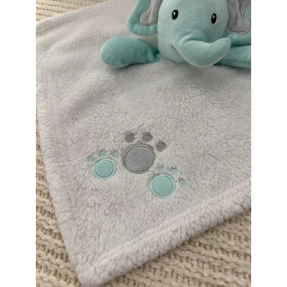 Baby Gear Elephant Lovey Security Blanket Aqua Blue White Sherpa‎ Fleece